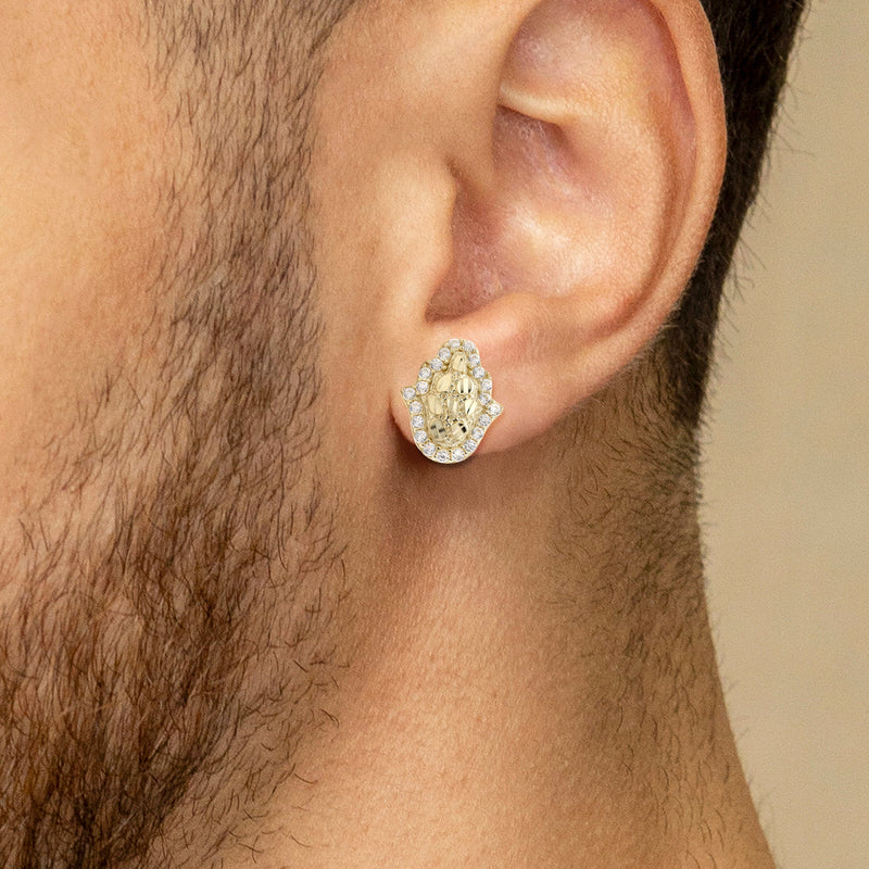 10K Gold Hamsa Nugget Earrings | Appx 0.4 Inches Wide | Style #109
