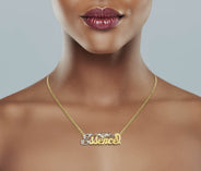 14K Gold  Two Tone Diamond Cut Name Plate Necklace | Style #57