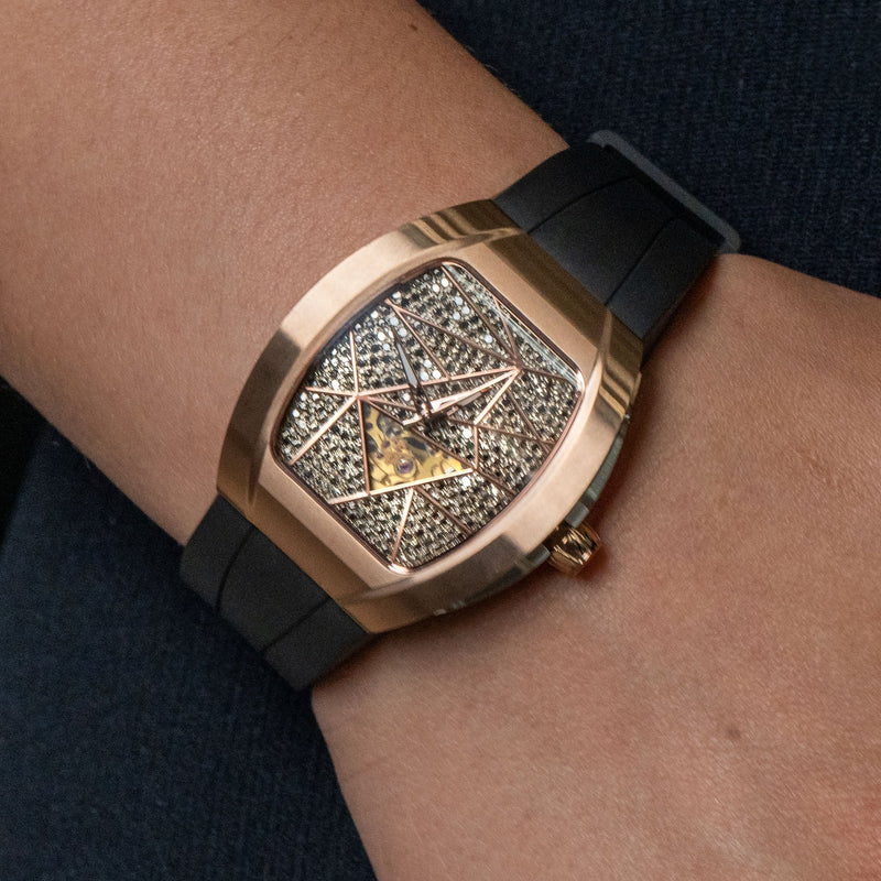 Frost NYC Diamond Evolution Women's Watch - Automatic Skeleton Rose Triangle | WFRST-01-TD-R Black Band | Pre - Sale