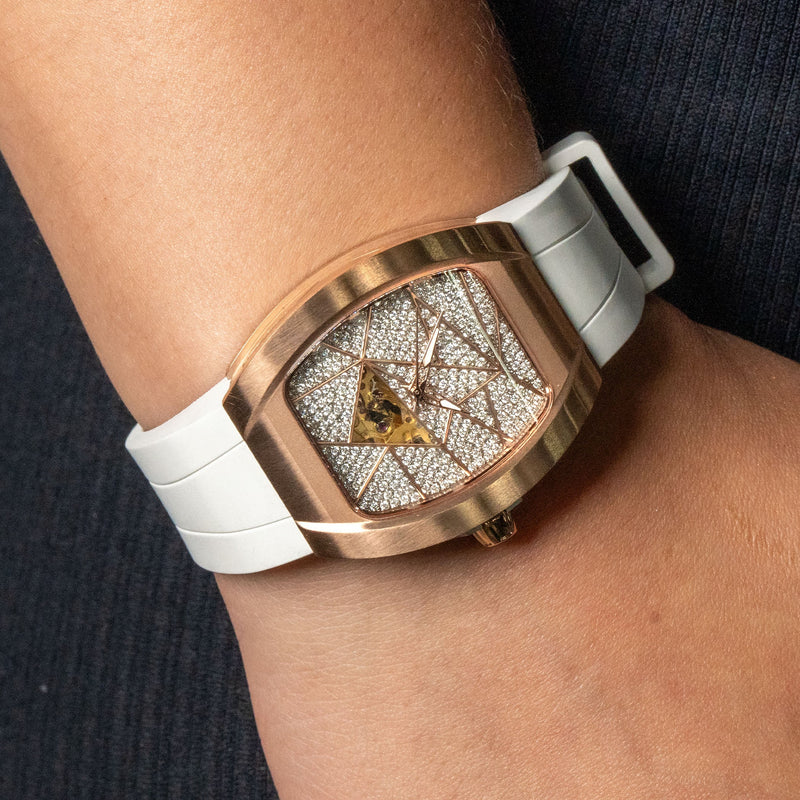 Frost NYC Diamond Evolution Women's Watch - Automatic Skeleton Rose Triangle | WFRST-01-TD-R White Band | Pre - Sale