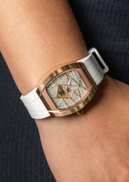 Frost NYC Diamond Evolution Women's Watch - Automatic Skeleton Rose Triangle | WFRST-01-TD-R White Band | Pre - Sale