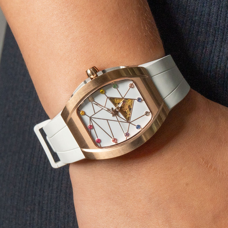 Frost NYC Womens Watch - Automatic White Dial Sapphire Skeleton Rose Gold | WFRST-01-TS-R White Band | Pre - Sale