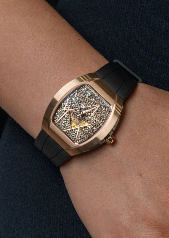 Frost NYC Diamond Evolution Women's Watch - Automatic Skeleton Rose Triangle | WFRST-01-TD-R Black Band | Pre - Sale