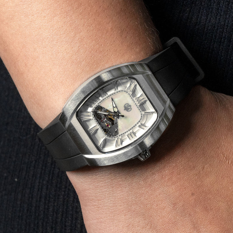Frost NYC Evolution Women's Watch - Automatic Skeleton Steel Mother Of Pearl | WFRST-01-R-S Black Band | Pre - Sale