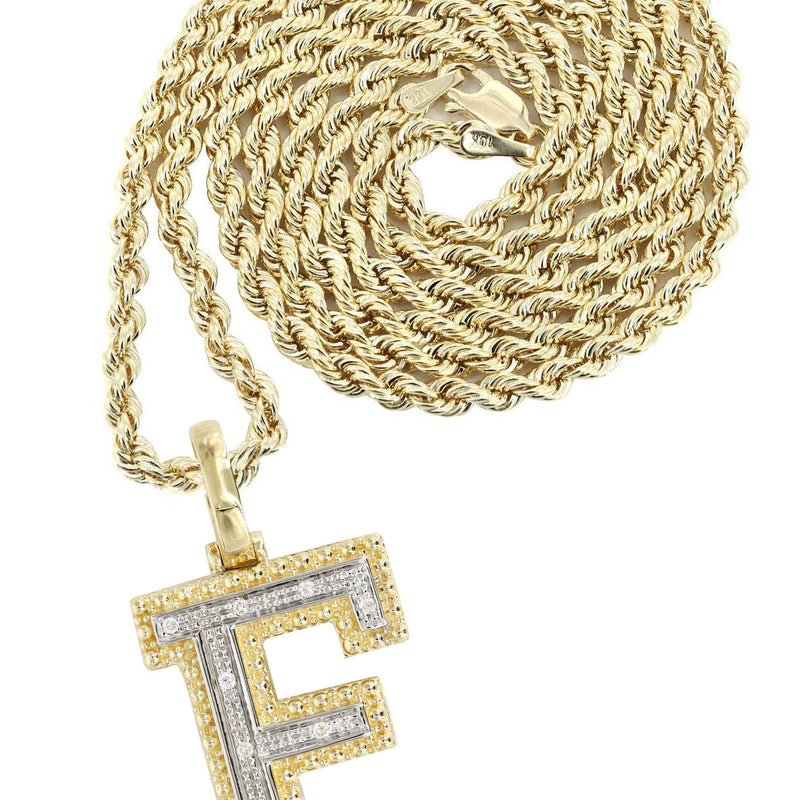 Diamond 10K Yellow Gold Letter "F" Necklace | Appx. 13.6 Grams