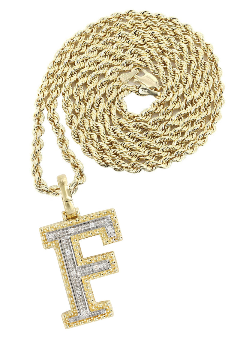 Diamond 10K Yellow Gold Letter "F" Necklace | Appx. 13.6 Grams