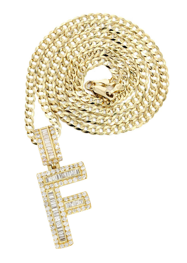 14K Yellow Gold Letter "F" Baguette Diamond Necklace | 1.82 Carats