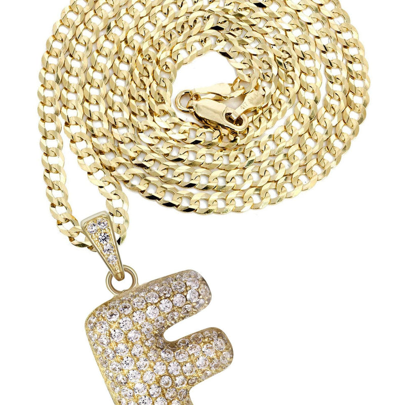 10K Yellow Gold Bubble Letter "F" CZ Necklace | Appx. 12.9 Grams