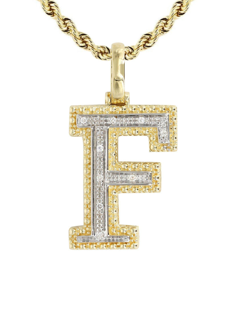 Diamond 10K Yellow Gold Letter "F" Necklace | Appx. 13.6 Grams