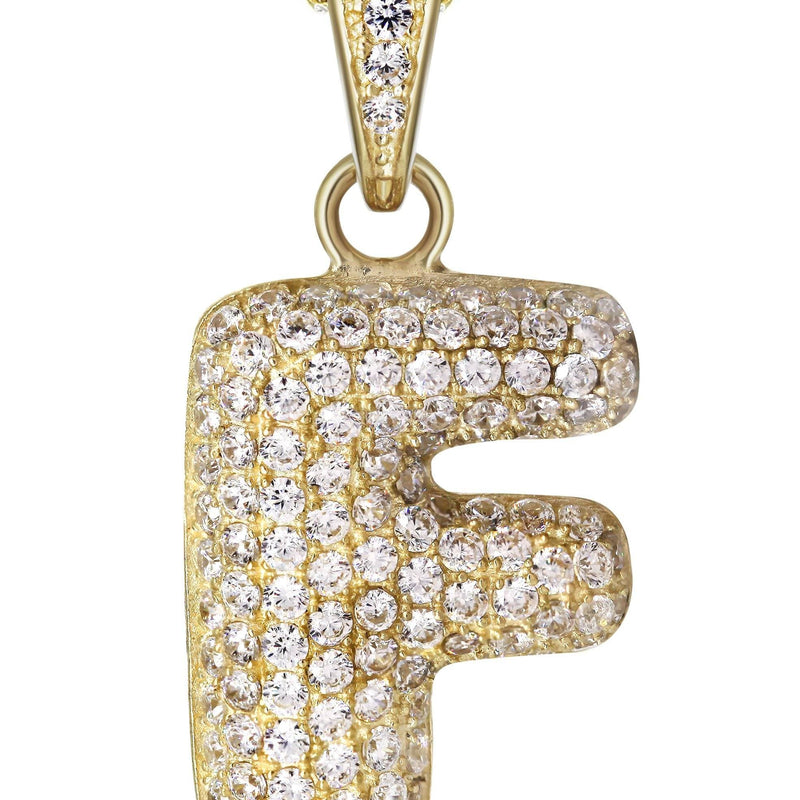 10K Yellow Gold Bubble Letter "F" CZ Necklace | Appx. 12.9 Grams