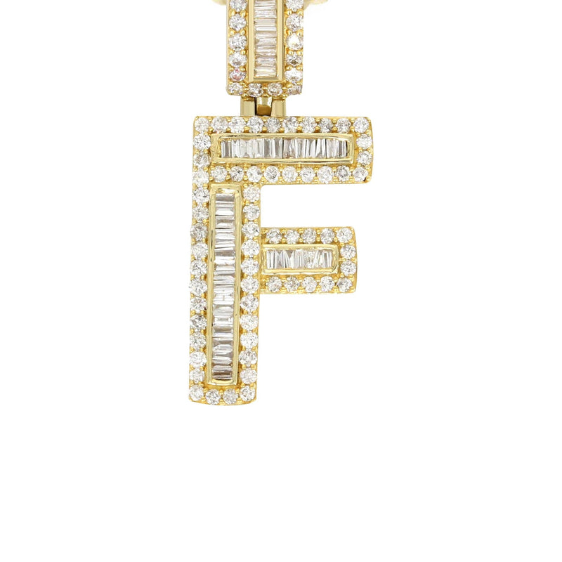 14K Yellow Gold Letter "F" Baguette Diamond Necklace | 1.82 Carats