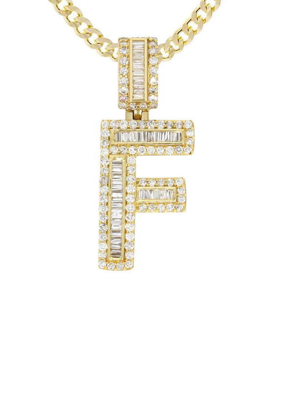 14K Yellow Gold Letter "F" Baguette Diamond Necklace | 1.82 Carats
