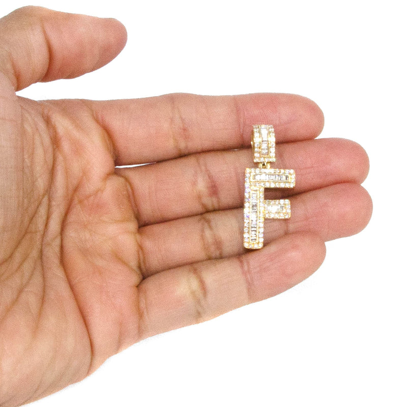 14K Yellow Gold Letter "F" Baguette Diamond Necklace | 1.82 Carats