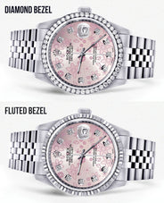 Diamond Mens Rolex Datejust Watch 16200 | 36MM | Pink Flower Diamond Dial | Jubilee Band
