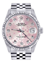 Womens Rolex Datejust Watch 16200  | 36Mm | Pink Flower Dial | Fluted Bezel | Jubilee Band