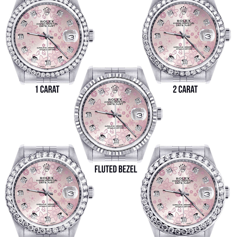 Diamond Mens Rolex Datejust Watch 16200 | 36MM | Pink Flower Diamond Dial | Jubilee Band
