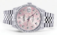 Mens Rolex Datejust Watch 16200 | Fluted Bezel | 36Mm | Pink Flower Dial | Jubilee Band