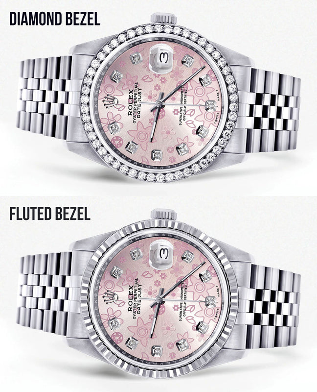 Womens Rolex Datejust Watch 16200 | 36Mm | Pink Diamond Flower Dial | Jubilee Band