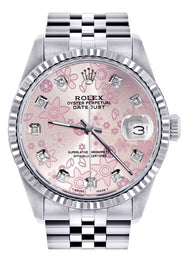 Mens Rolex Datejust Watch 16200 | Fluted Bezel | 36Mm | Pink Flower Dial | Jubilee Band