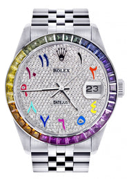 Diamond Gold Rolex Watch For Men 16200 | 36Mm | Rainbow Sapphire Bezel | Rainbow Arabic Numeral Dial | Jubilee Band