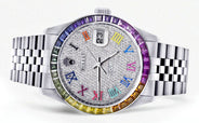 Diamond Gold Rolex Watch For Men 16200 | 36Mm | Rainbow Sapphire Bezel | Rainbow Roman Numeral Dial | Jubilee Band