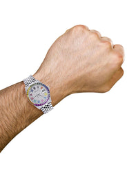 Diamond Gold Rolex Watch For Men 16200 | 36Mm | Rainbow Sapphire Bezel | Rainbow Roman Numeral Dial | Jubilee Band