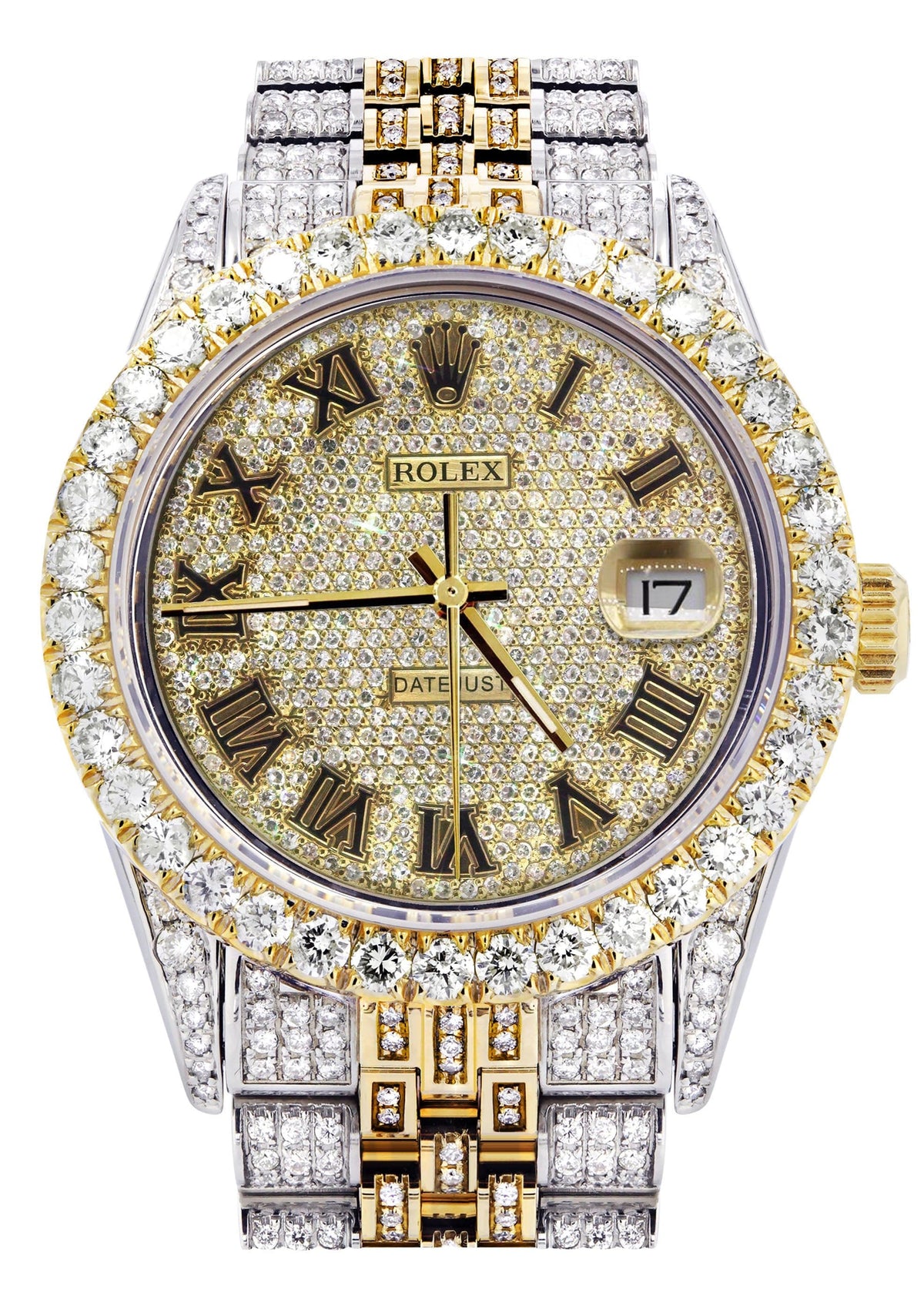 Iced Out Rolex Datejust 36 MM | Two Tone | 10 Carats of Diamonds | Full Diamond Gold Roman Diamond Dial