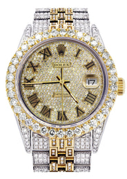 Iced Out Rolex Datejust 36 MM | Two Tone | 10 Carats of Diamonds | Full Diamond Gold Roman Diamond Dial