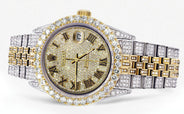 Iced Out Rolex Datejust 36 MM | Two Tone | 10 Carats of Diamonds | Full Diamond Gold Roman Diamond Dial