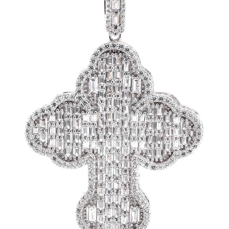 Silver Pendant - White Gold Cross Baguette Pendant | Appx 11 Grams