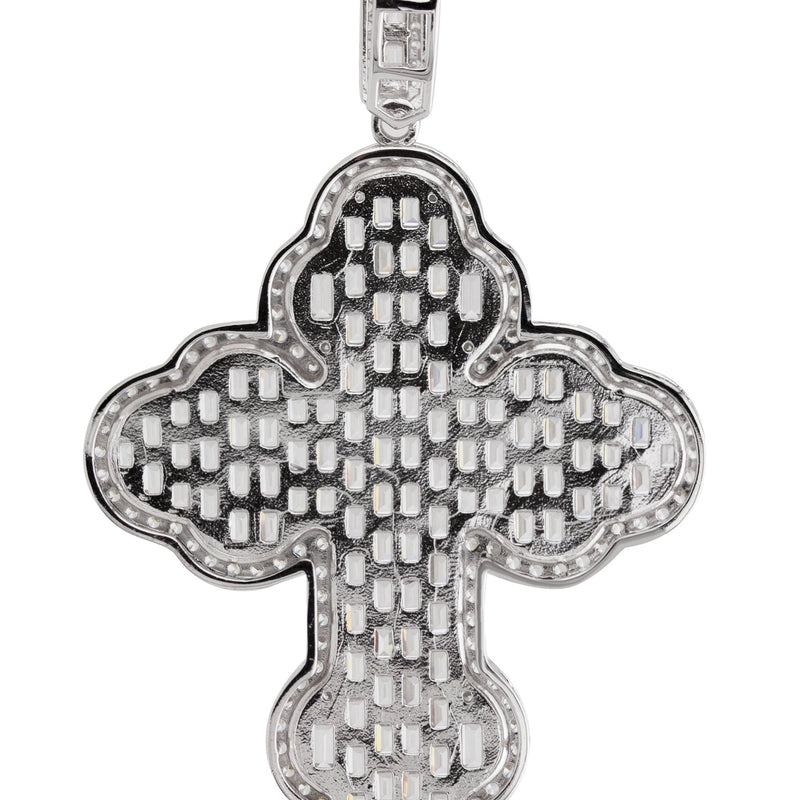 Silver Pendant - White Gold Cross Baguette Pendant | Appx 11 Grams