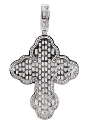Silver Pendant - White Gold Cross Baguette Pendant | Appx 11 Grams