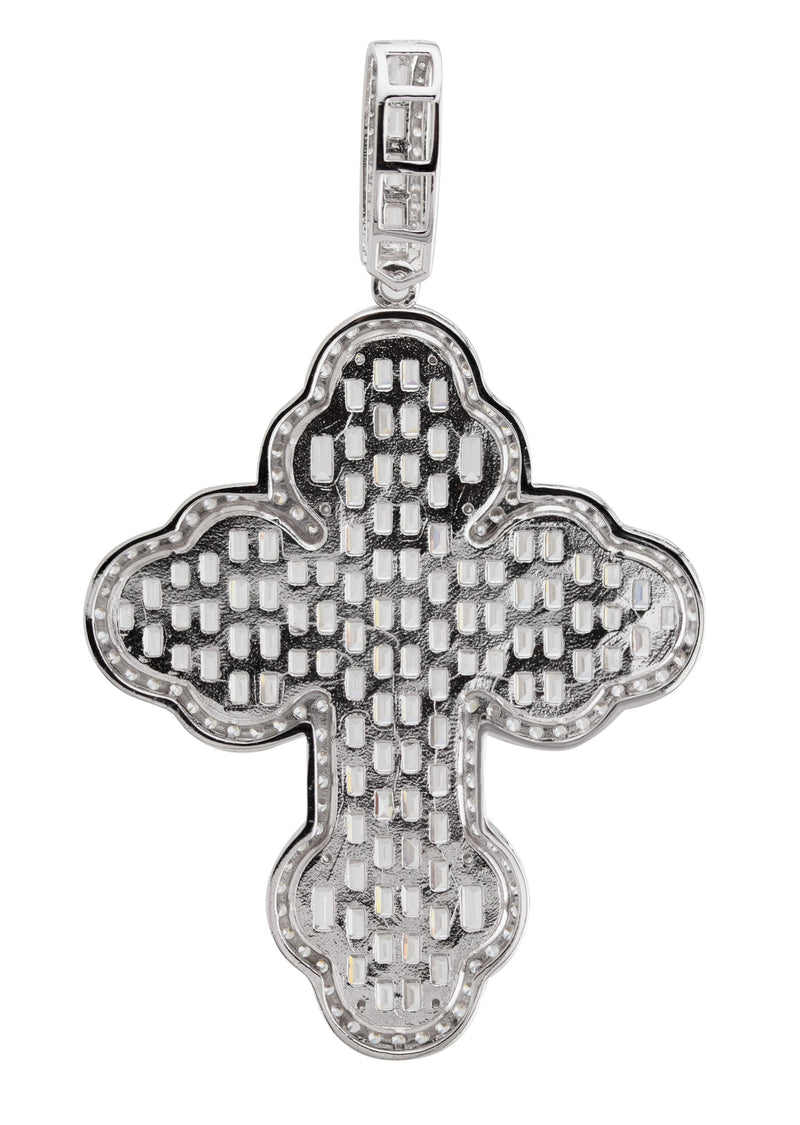 Silver Pendant - White Gold Cross Baguette Pendant | Appx 11 Grams