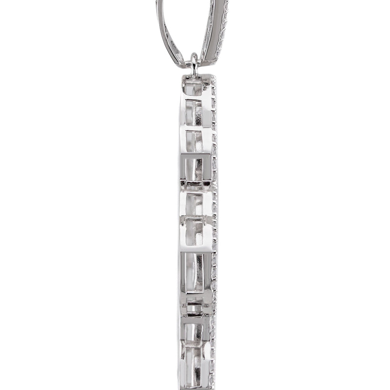 Silver Pendant - White Gold Cross Baguette Pendant | Appx 11 Grams