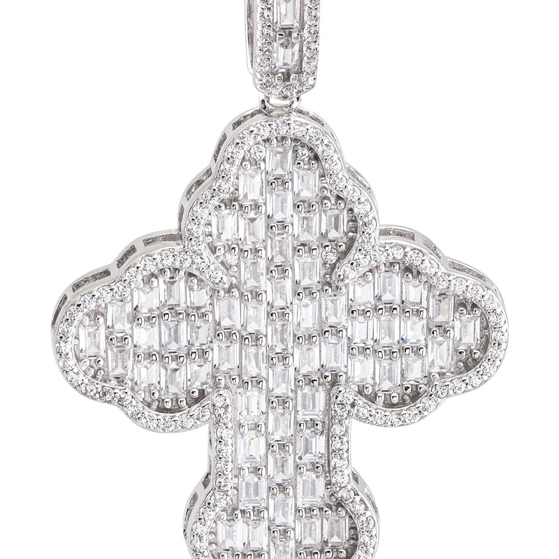 Silver Pendant - White Gold Cross Baguette Pendant | Appx 6.6 Grams