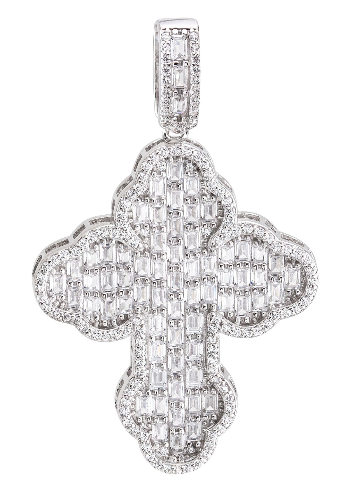 Silver Pendant - White Gold Cross Baguette Pendant | Appx 6.6 Grams