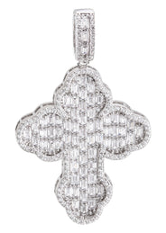 Silver Pendant - White Gold Cross Baguette Pendant | Appx 6.6 Grams