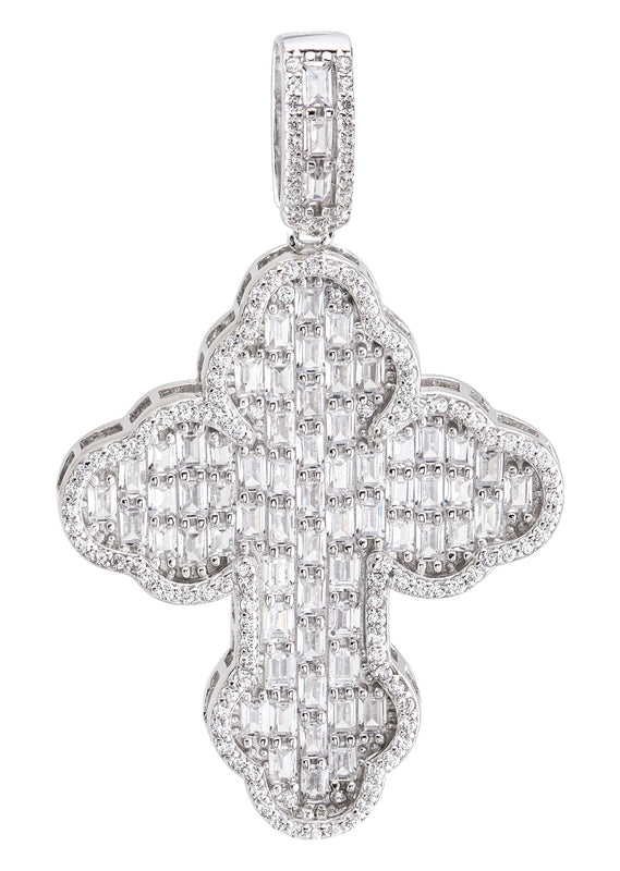 Silver Pendant - White Gold Cross Baguette Pendant | Appx 6.6 Grams
