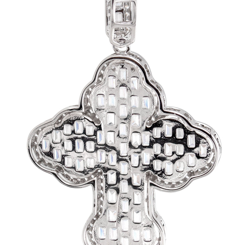 Silver Pendant - White Gold Cross Baguette Pendant | Appx 6.6 Grams
