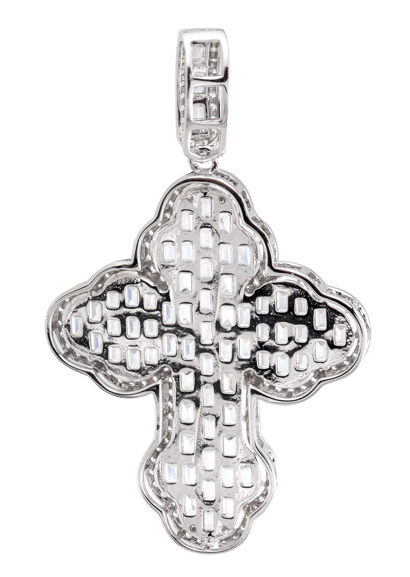 Silver Pendant - White Gold Cross Baguette Pendant | Appx 6.6 Grams