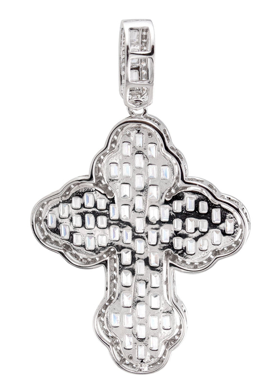 Silver Pendant - White Gold Cross Baguette Pendant | Appx 6.6 Grams