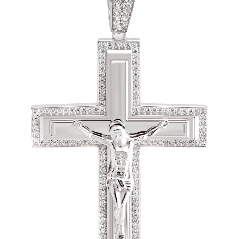 Silver Pendant - White Gold Cross Pendant | Appx 8.2 Grams