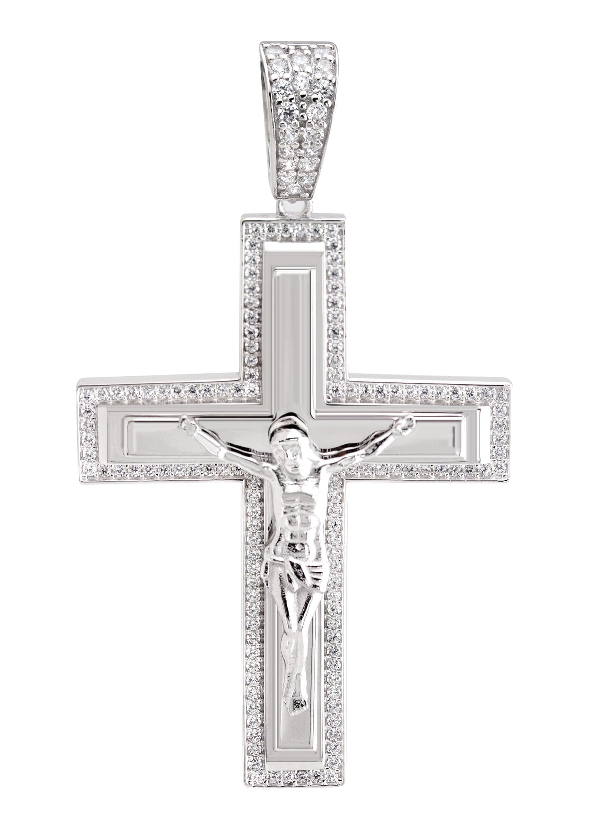 Silver Pendant - White Gold Cross Pendant | Appx 8.2 Grams