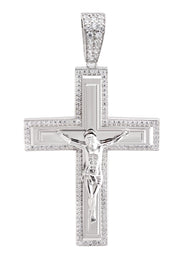 Silver Pendant - White Gold Cross Pendant | Appx 8.2 Grams