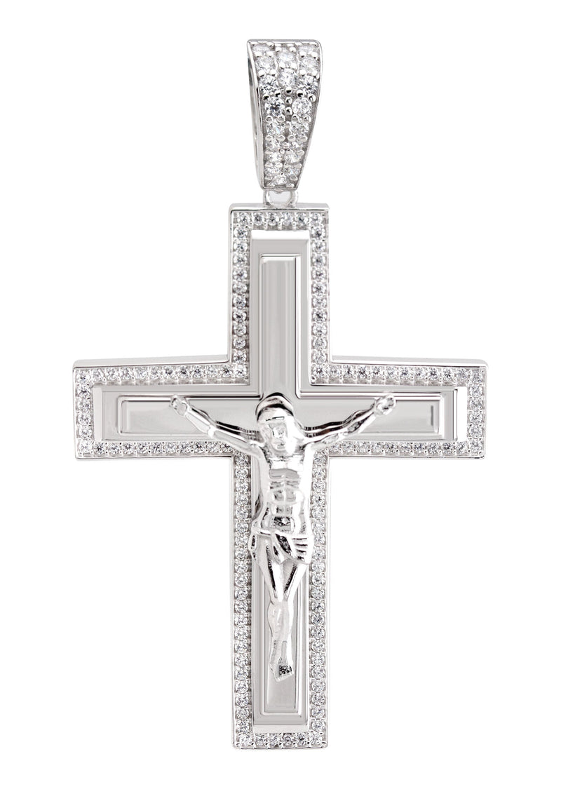 Silver Pendant - White Gold Cross Pendant | Appx 8.2 Grams