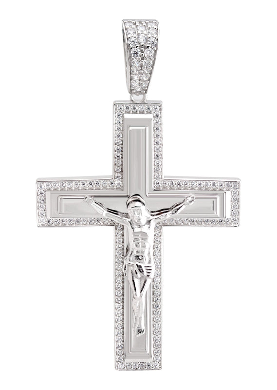 Silver Pendant - White Gold Cross Pendant | Appx 8.2 Grams