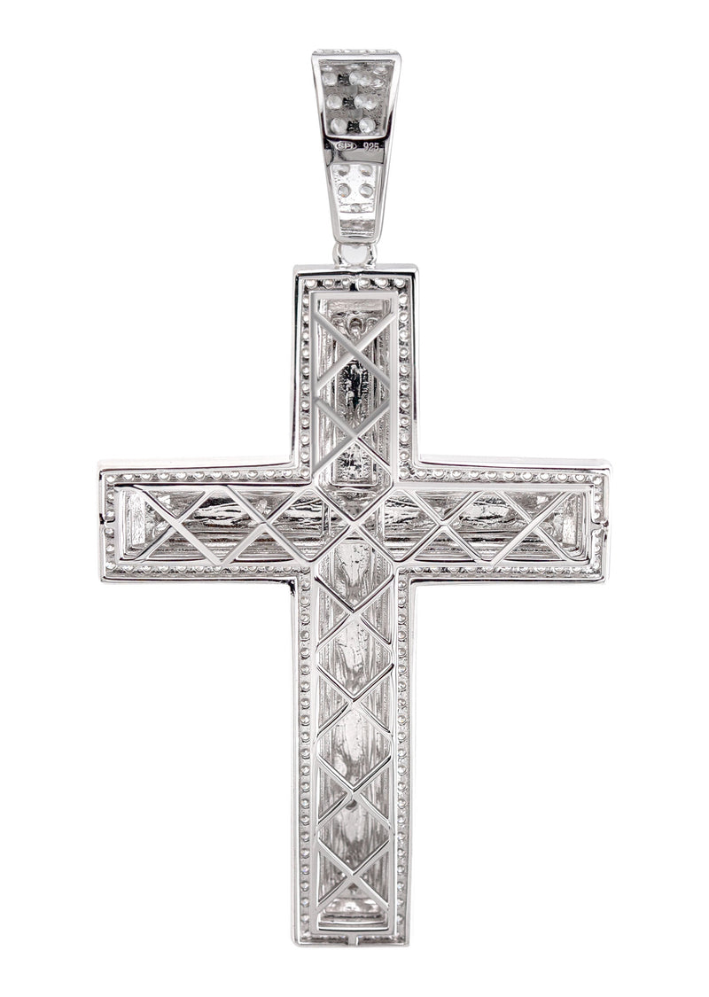 Silver Pendant - White Gold Cross Pendant | Appx 8.2 Grams