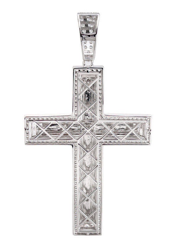 Silver Pendant - White Gold Cross Pendant | Appx 8.2 Grams