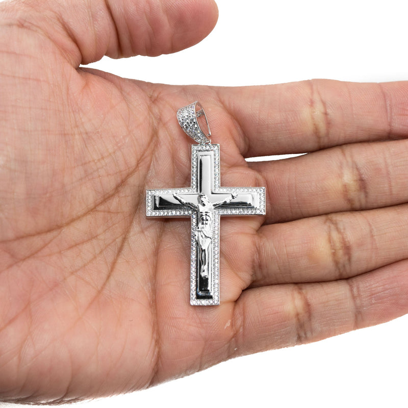 Silver Pendant - White Gold Cross Pendant | Appx 8.2 Grams