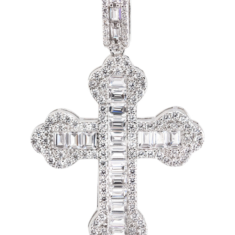 Silver Pendant - White Gold Cross Baguette Pendant | Appx 5 Grams